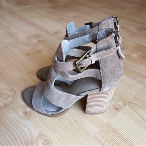 Hinge Taupe Suede Heels